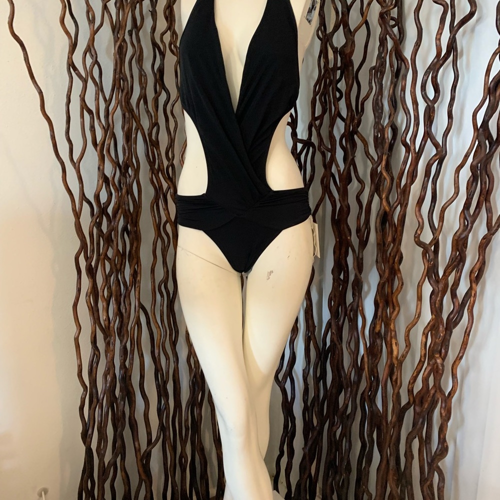 New Jets Extremely Sexy Black Plunge  Neckline Swin Suit